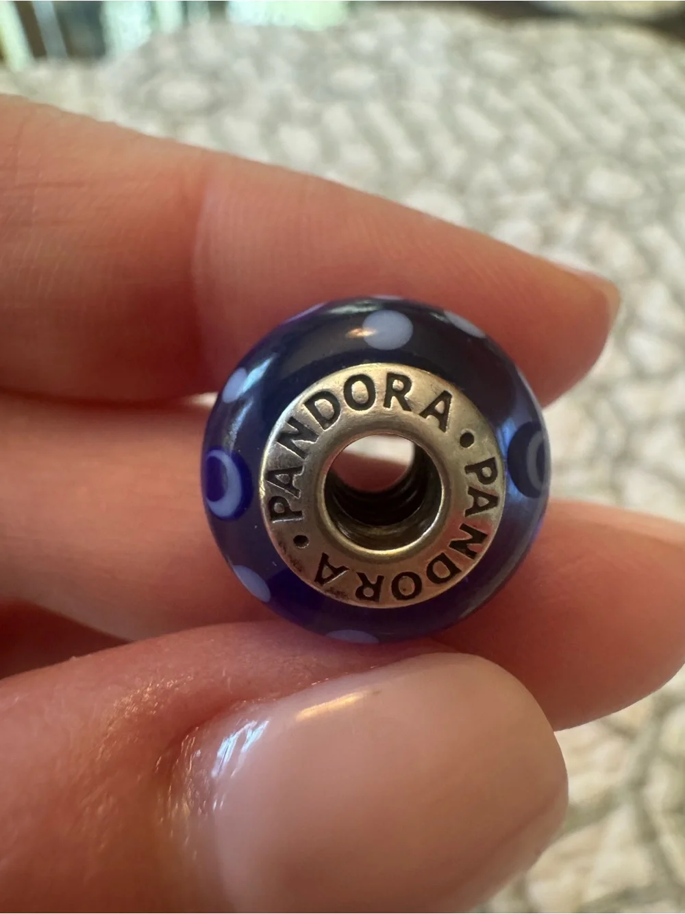Pandora Royal Blue White Polka Dot Murano Glass Charm